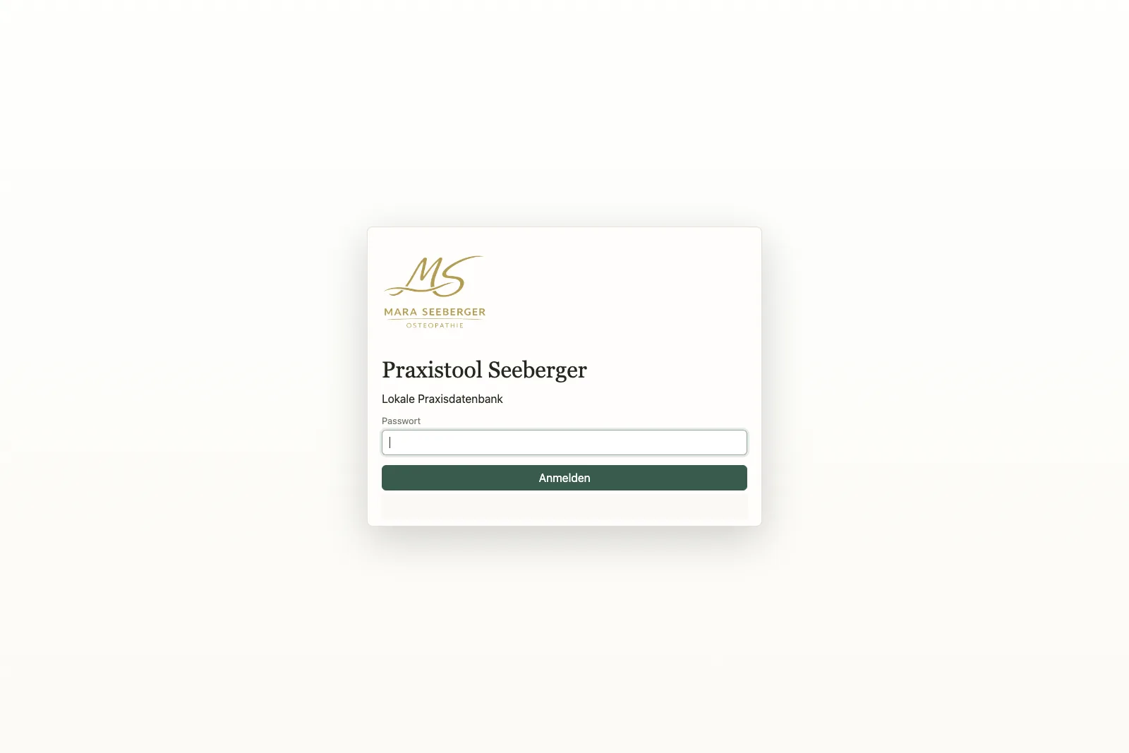 Login-Bildschirm des lokalen Praxistools