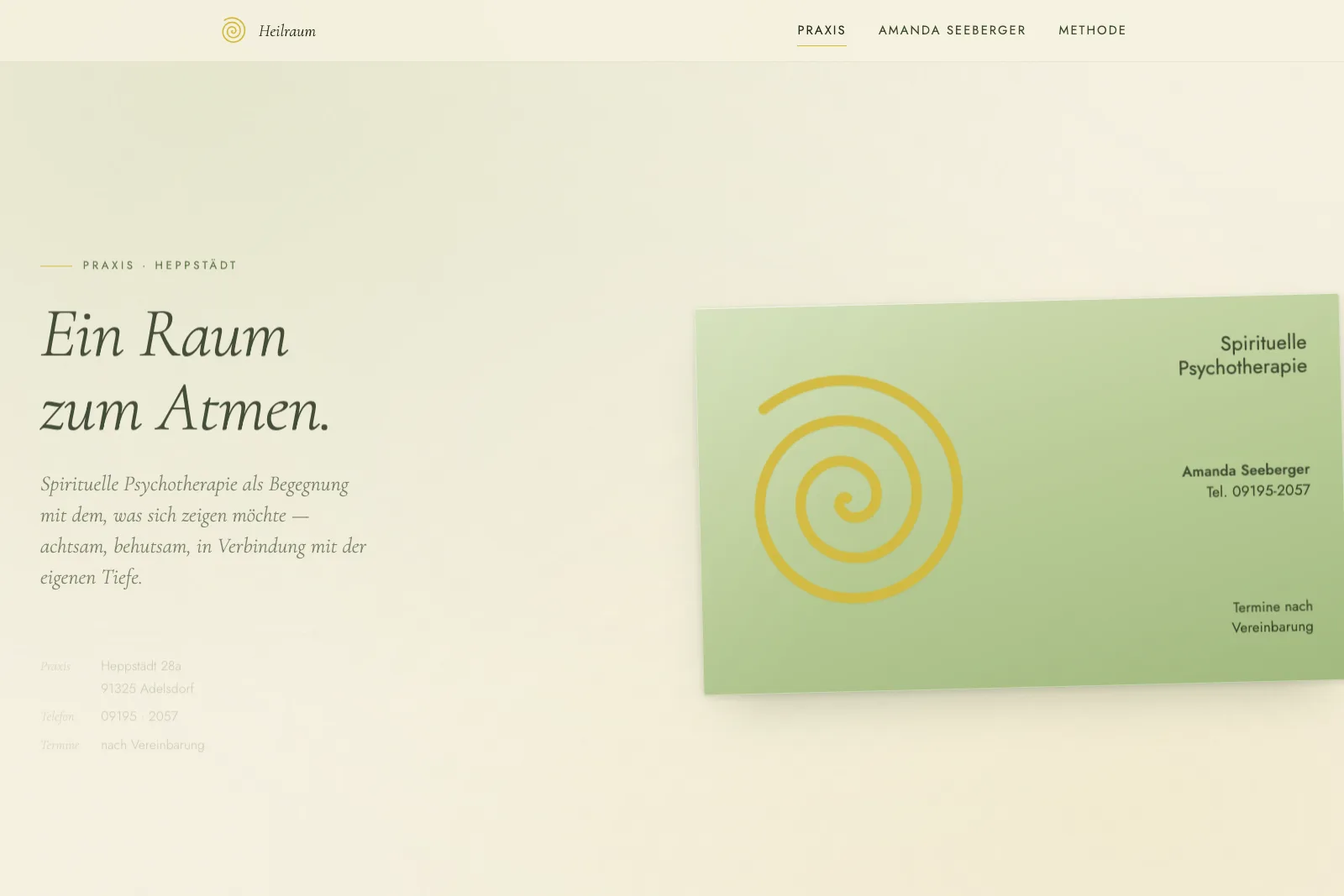 Startseite des Heilraums mit Signet und Spirale