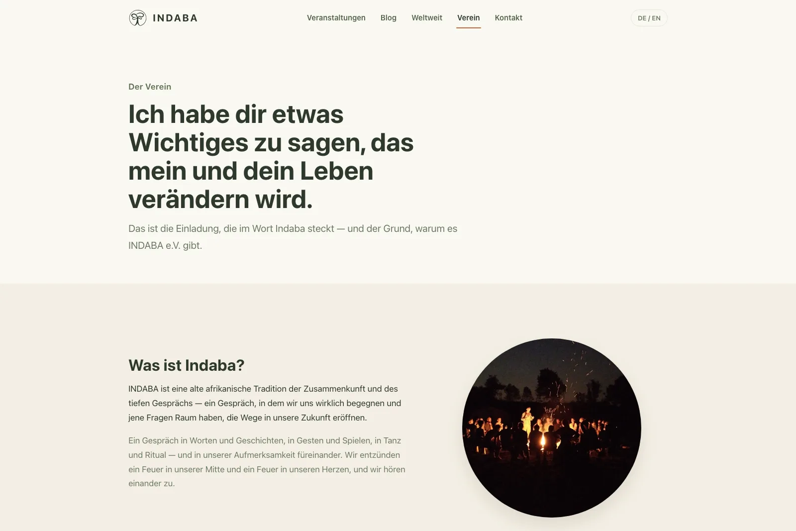 Vereinsseite von INDABA mit Vorstellung der Arbeit
