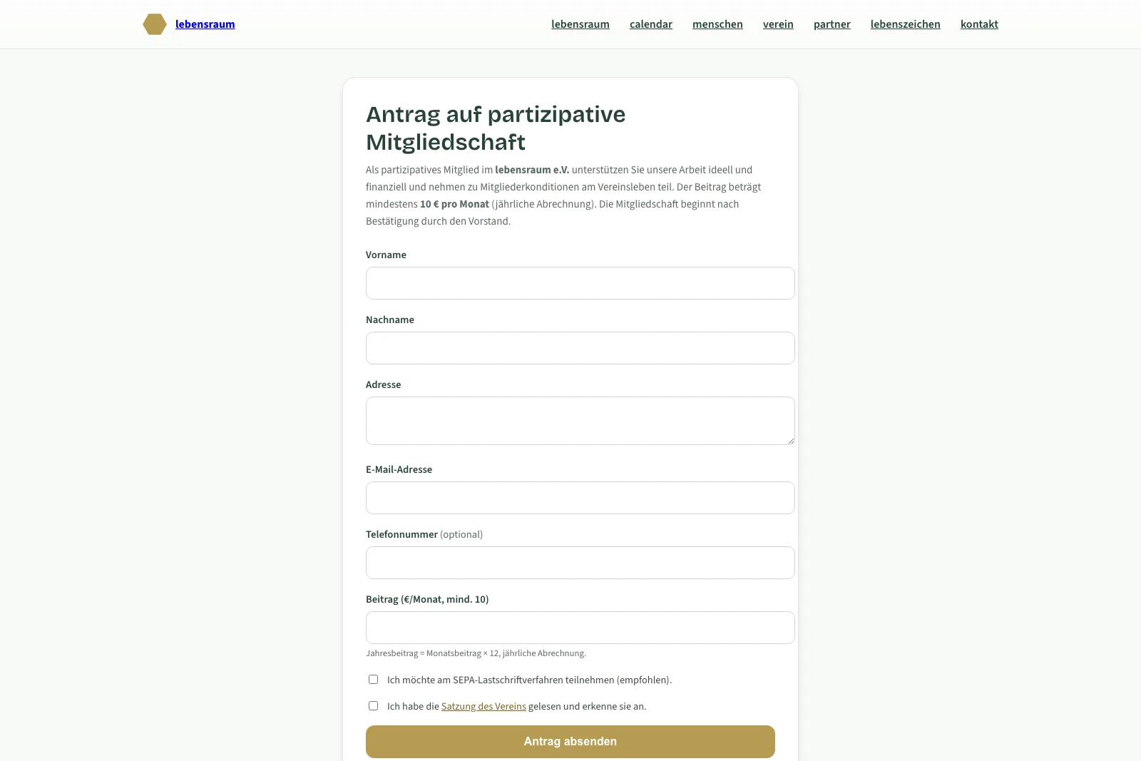 Online-Antrag auf Mitgliedschaft mit SEPA-Option