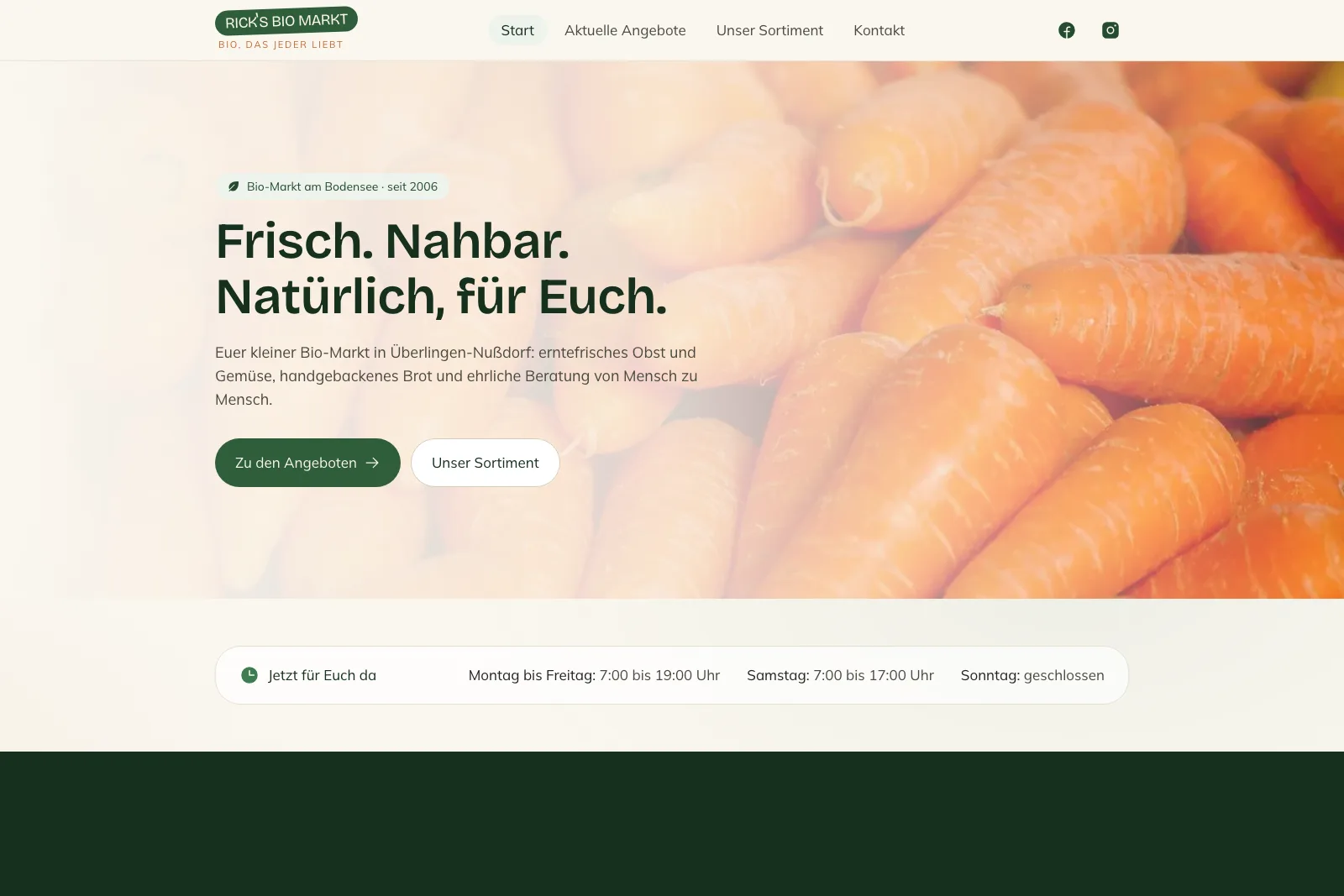Startseite von Rick's Bio Markt mit Sortiment