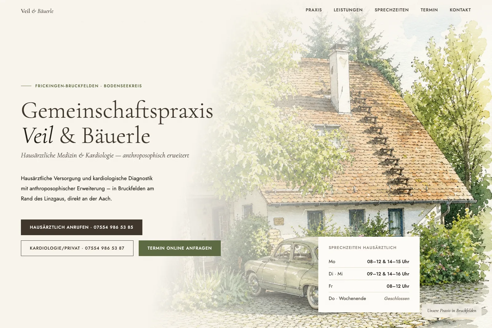 Startseite der Gemeinschaftspraxis mit Haus am Dorfrand